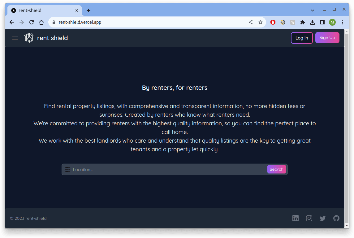 Screen grab of Rent-Shield website